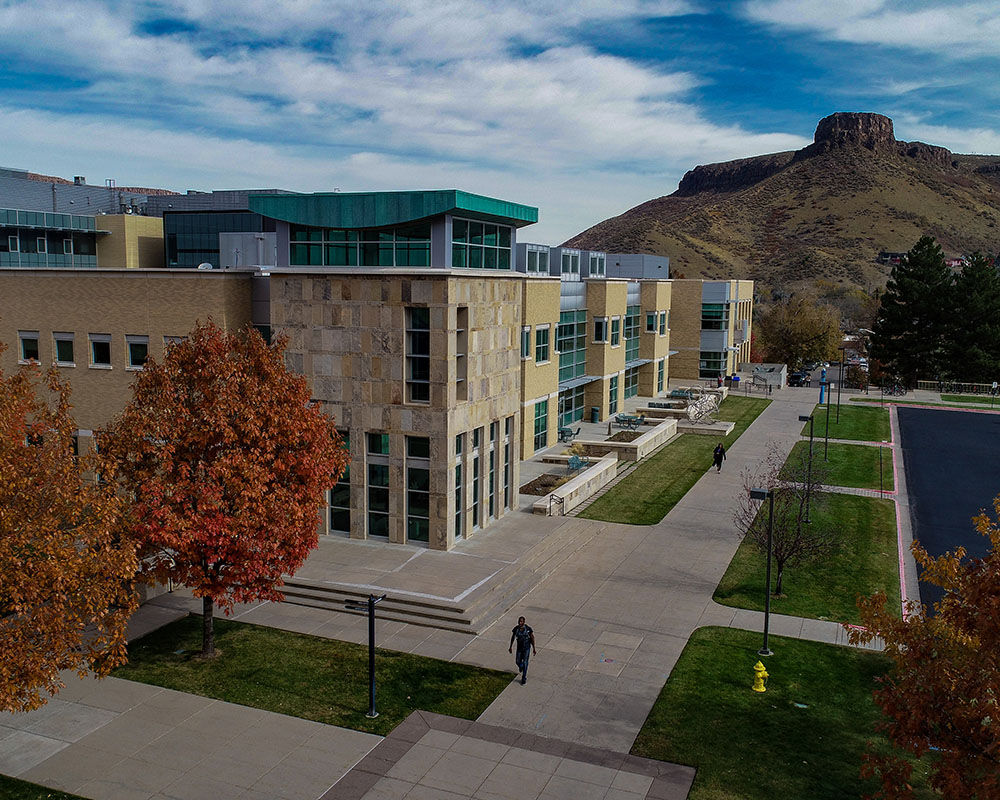 Aerial view of Mines campus in the fall